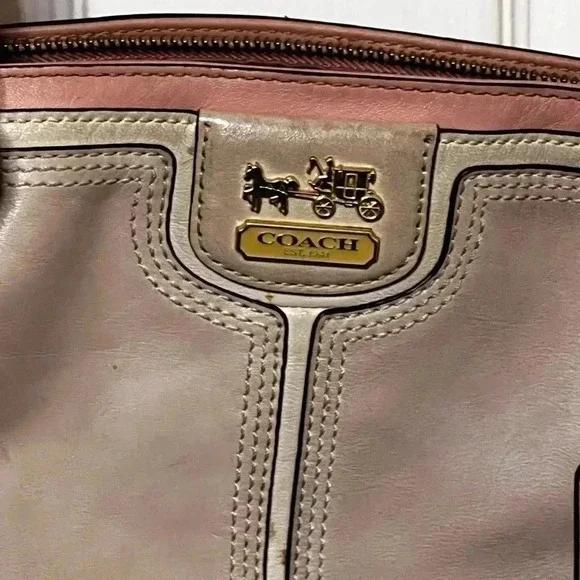 Coach Madison Coral Colorblock Leather Parchment Kara Carryall Tote Bag - Picture 2 of 8